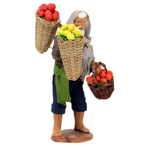 Vendedor ambulante com cestas de frutas para presépio napolitano com figuras de altura média 13 cm 4