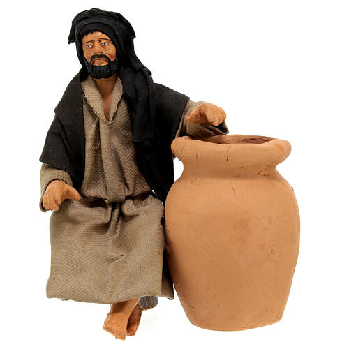 Man sitting with a jar for Neapolitan Nativity Scene with 13 cm characters 1