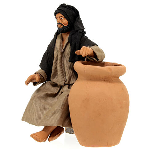 Sitting man with amphora, Neapolitan nativity 13 cm 2