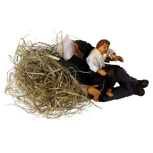 Hombre durmiendo con bebé heno belén napolitano 15 cm 3