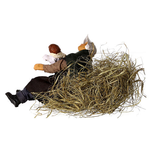 Sleeping man with boy in hay Neapolitan nativity scene 15 cm 4