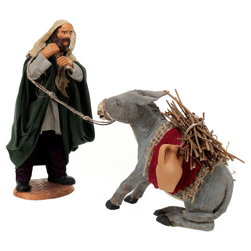Uomo con asino presepe napoletano 15 cm 3