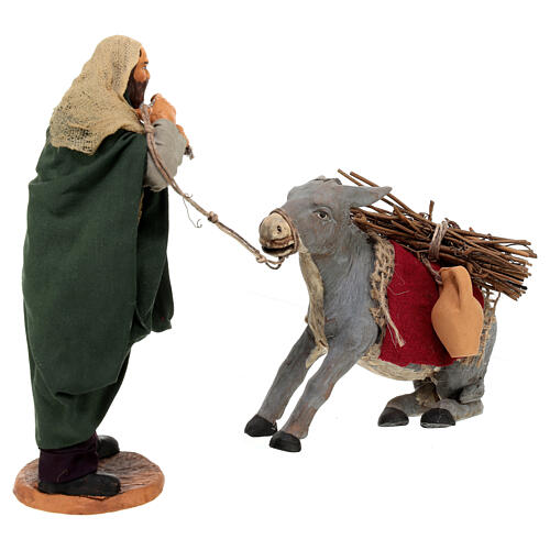 Uomo con asino presepe napoletano 15 cm 4