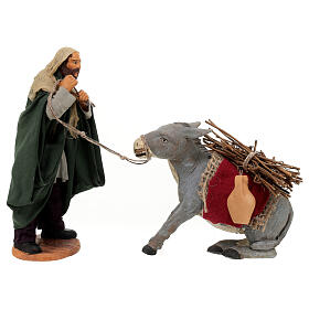 Man with donkey statue, Neapolitan nativity 15 cm