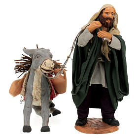 Man with donkey statue, Neapolitan nativity 15 cm