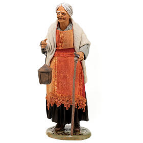 Old lady with a lantern for Neapolitan Nativity Scene of 30 cm