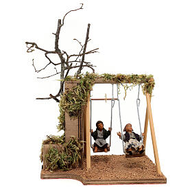 Children on swing Neapolitan nativity scene ANIMATED 12 cm