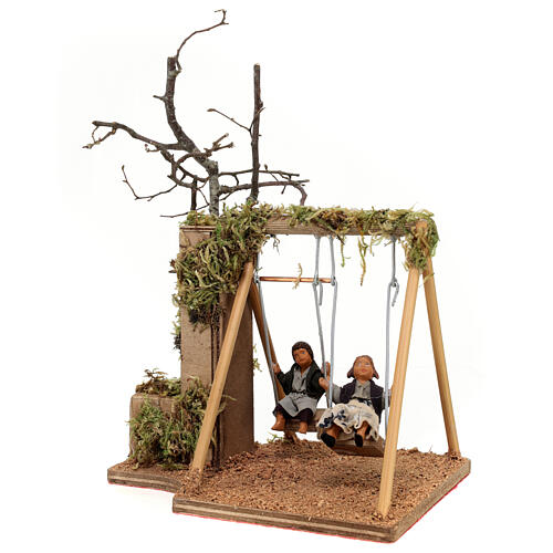 Children on swing Neapolitan nativity scene ANIMATED 12 cm 3