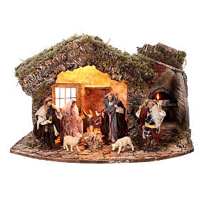 Cabana da Natividade com forno para presépio com figuras de altura média 15 cm; 60x40x36 cm
