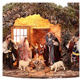 Cabana da Natividade com forno para presépio com figuras de altura média 15 cm; 60x40x36 cm