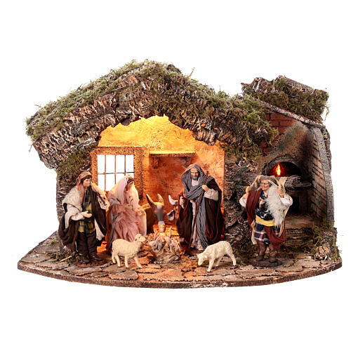 Cabana da Natividade com forno para presépio com figuras de altura média 15 cm; 60x40x36 cm 1