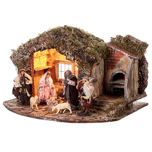 Cabana da Natividade com forno para presépio com figuras de altura média 15 cm; 60x40x36 cm 3