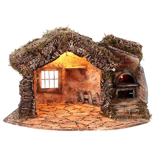 Cabana da Natividade com forno para presépio com figuras de altura média 15 cm; 60x40x36 cm 5