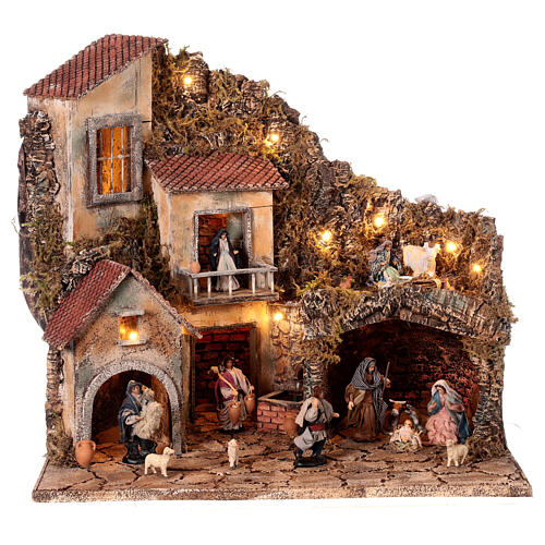 Dorf Brunnen Hirten Krippe 60x40x60 Neapolitanische Weihnachtskrippe, 10 cm 1