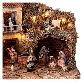 Hamlet with Nativity, fountain and shepherds 60x40x60 cm for Neapolitan Nativity Scene with 10 cm characters