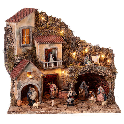 Hamlet with Nativity, fountain and shepherds 60x40x60 cm for Neapolitan Nativity Scene with 10 cm characters 1