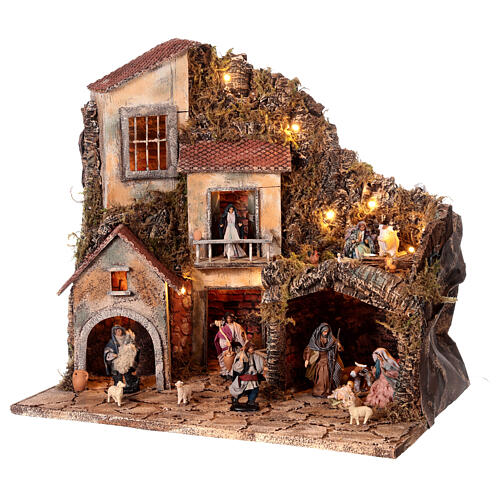 Hamlet with Nativity, fountain and shepherds 60x40x60 cm for Neapolitan Nativity Scene with 10 cm characters 3