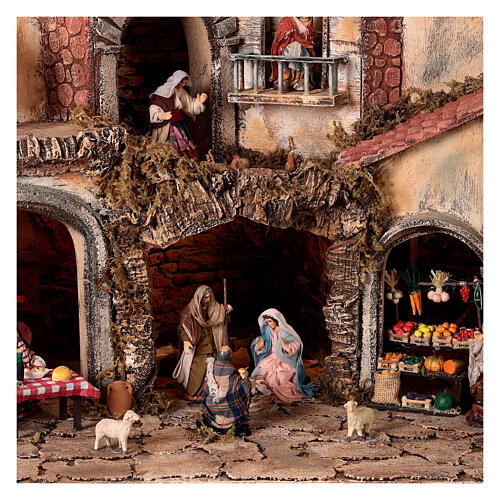 Hamlet with Nativity, oven and mill 45x70x60 cm for Neapolitan Nativity Scene with 10 cm characters 2