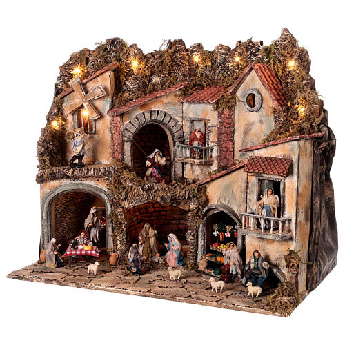 Hamlet with Nativity, oven and mill 45x70x60 cm for Neapolitan Nativity Scene with 10 cm characters 3