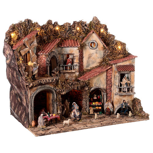 Hamlet with Nativity, oven and mill 45x70x60 cm for Neapolitan Nativity Scene with 10 cm characters 5