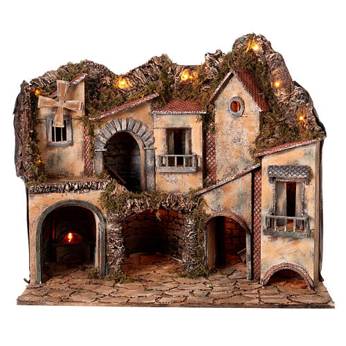 Hamlet with Nativity, oven and mill 45x70x60 cm for Neapolitan Nativity Scene with 10 cm characters 6