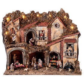 Nativity scene with mill oven 45x70x60 Neapolitan nativity figurines 10 cm