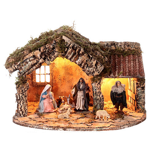 Étable Nativité avec éclairage 35x45x25 cm crèche napolitaine 12 cm 1
