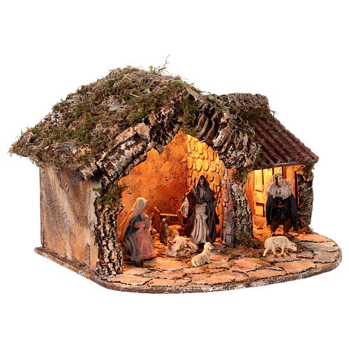Étable Nativité avec éclairage 35x45x25 cm crèche napolitaine 12 cm 4