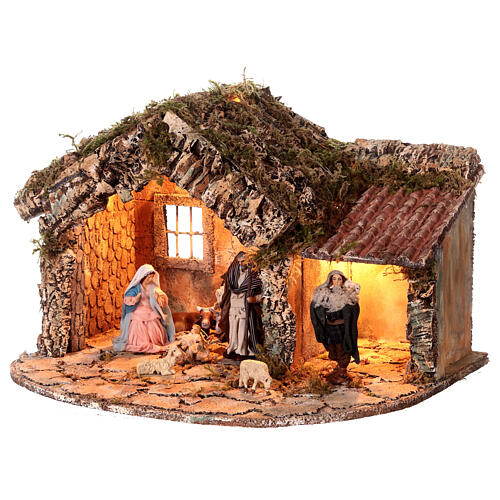 Capanna Natività con luci 35x45x25 presepe napoletano statuine 12 cm