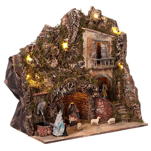 Nativity village fountain balcony 30x50x40 Neapolitan nativity 10 cm 4