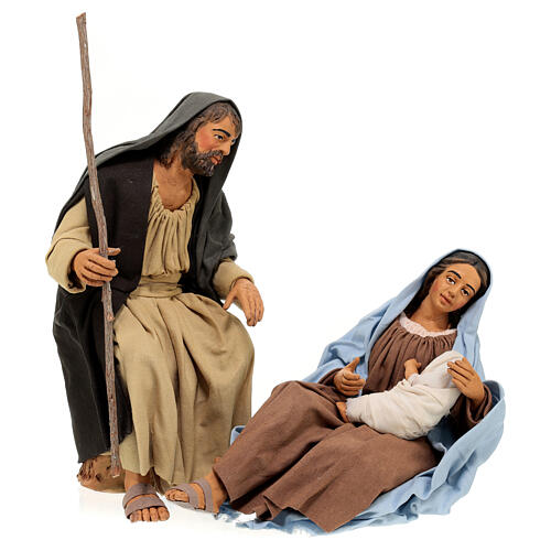 Natività seduta Maria abbraccia Gesù 30 cm presepe napoletano 1