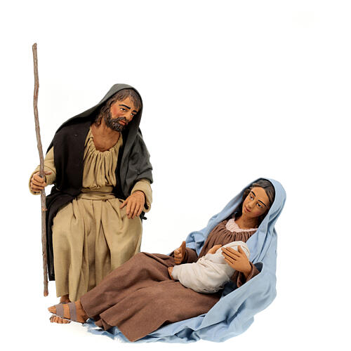 Natività seduta Maria abbraccia Gesù 30 cm presepe napoletano 3