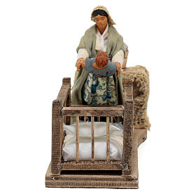 Mamma con bimbo culla 10 cm presepe napoletano MOVIMENTO 