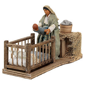 Mamma con bimbo culla 10 cm presepe napoletano MOVIMENTO 