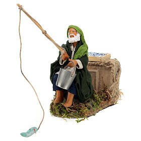 Fisherman sitting with his fishing rod, ANIMATED character of 10 cm for Neapolitan Nativity Scene