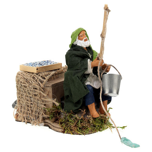 Fisherman sitting with his fishing rod, ANIMATED character of 10 cm for Neapolitan Nativity Scene 4