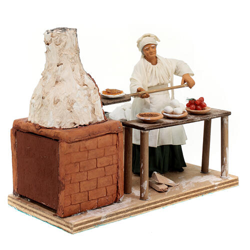 Pizzaiolo cozinhando MOVIMENTO para presépio napolitano com figuras de altura média 12 cm; 15x20x13 cm 4