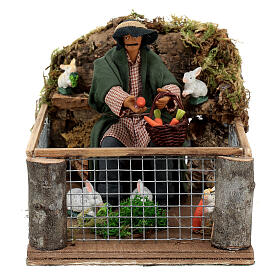 Man with rabbit enclosure 12 cm Neapolitan nativity scene ANIMATED