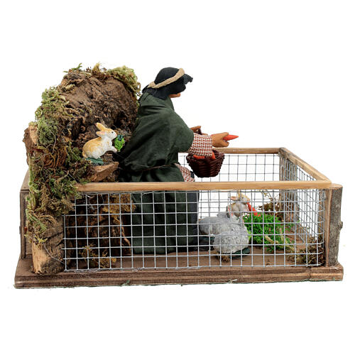 Man with rabbit enclosure 12 cm Neapolitan nativity scene ANIMATED 3