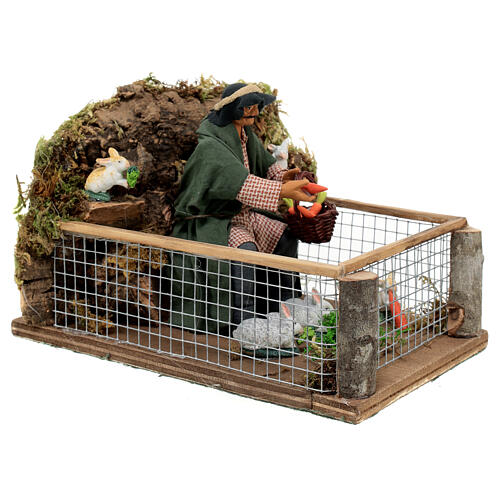 Man with rabbit enclosure 12 cm Neapolitan nativity scene ANIMATED 4