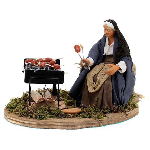Woman grilling 12 cm Neapolitan nativity scene ANIMATED 1