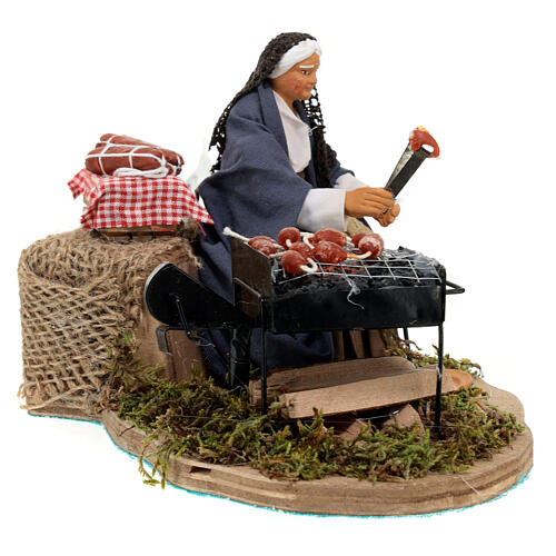 Woman grilling 12 cm Neapolitan nativity scene ANIMATED 3