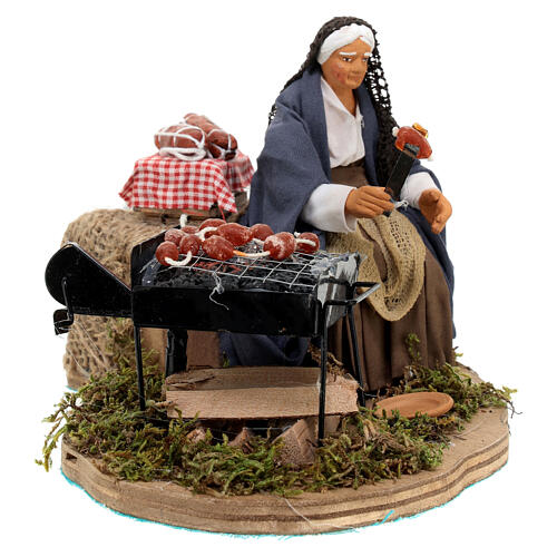 Woman grilling 12 cm Neapolitan nativity scene ANIMATED 4