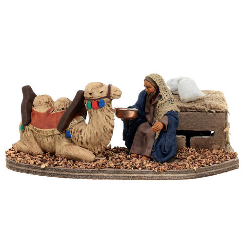 Camel driver feeds camel 10 cm ANIMATED Naples nativity scene 1