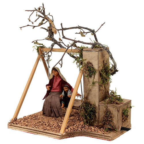 Mother on swing baby 10 cm Neapolitan nativity scene ANIMATED 3