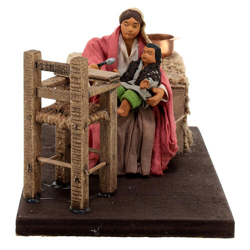 Mamma dà da mangiare bimbo 10 cm presepe napoletano MOVIMENTO 1