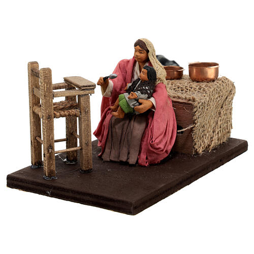 Mamma dà da mangiare bimbo 10 cm presepe napoletano MOVIMENTO 2