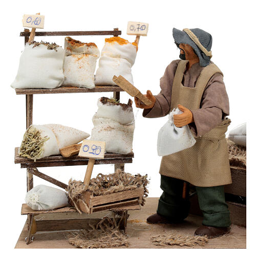 Sprzedawca przypraw i nasion - figurka z ruchomym mechanizmem do szopki neapolitańskiej 12 cm, 15×19×12 cm 2