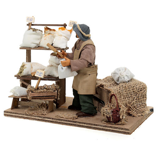 Sprzedawca przypraw i nasion - figurka z ruchomym mechanizmem do szopki neapolitańskiej 12 cm, 15×19×12 cm 3