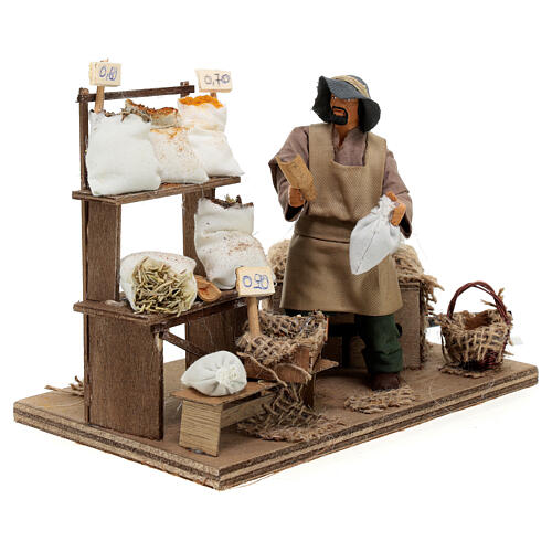 Sprzedawca przypraw i nasion - figurka z ruchomym mechanizmem do szopki neapolitańskiej 12 cm, 15×19×12 cm 4